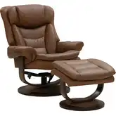 Lennox Swivel Pedestal Recliner with Ottoman in Jeff Buckskin Brown Top-Grain Leather